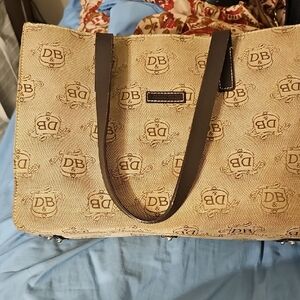Dooney & Bourke Tan and Brown Tote Bag with Monogram Pattern